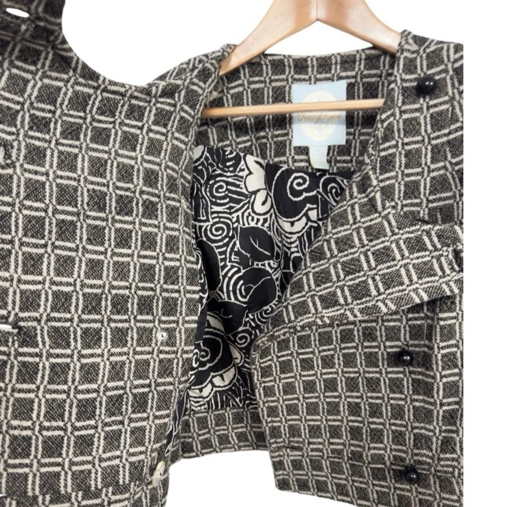 Tracy Reese Geometric Gray Wool Blend Double Breasted Cropped Jacket Size 4